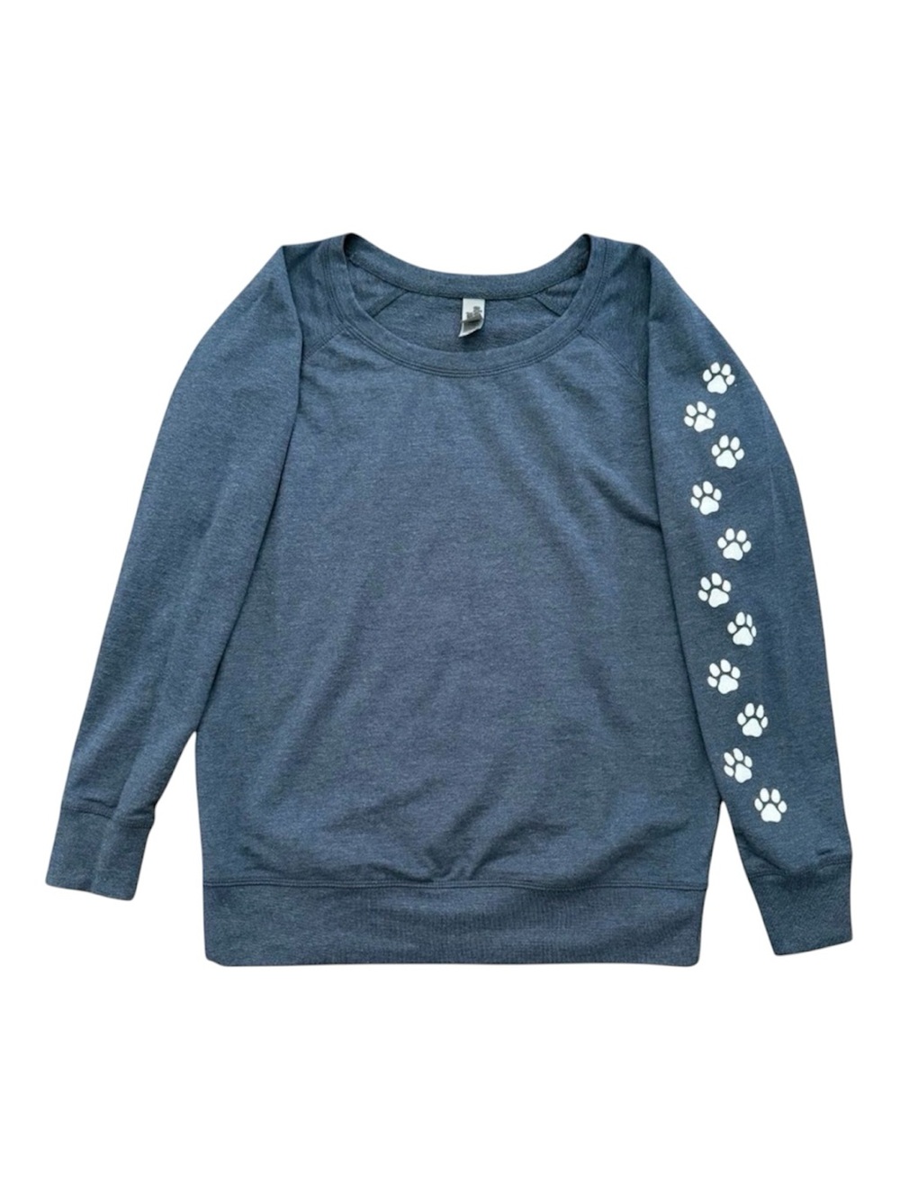 Instant Message Dog Mom Paw Print Wide Neck Sweatshirt Blue French Terry Medium